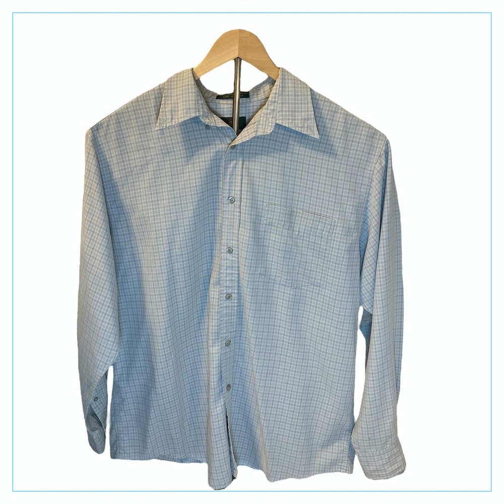 Club‎ Room Mens Large Light Blue Plaid Long Sleeve Button Down Shirt